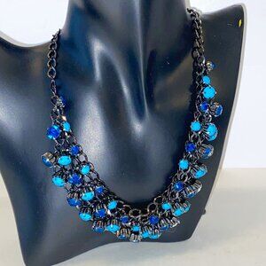 Necklace by Bijoux Terner Dangling Beads Blue Black Metal Chain Prom Wedding